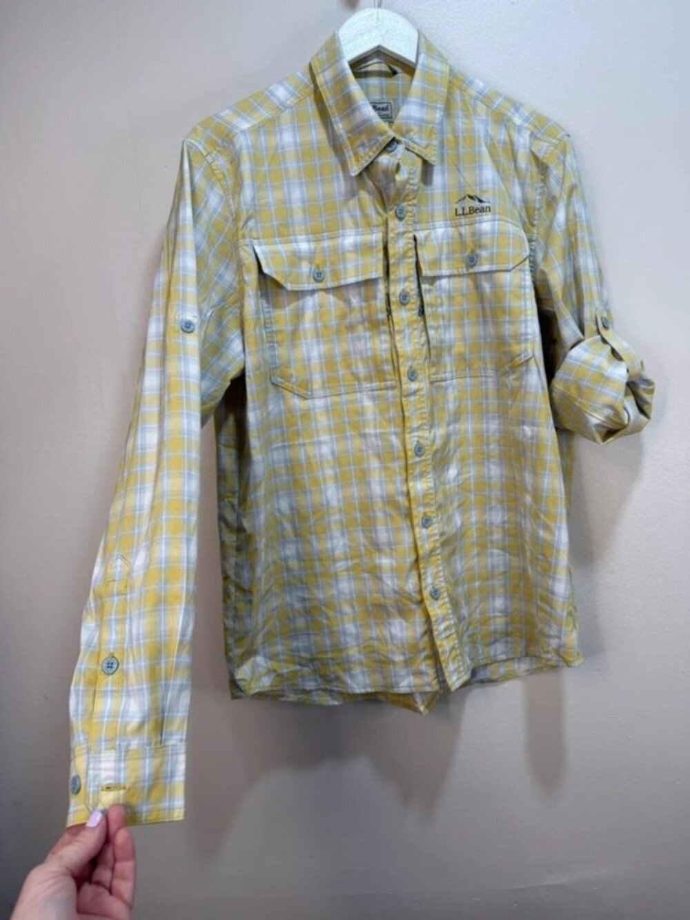 L.L. Bean No Fly Zone Plaid Preppy Fisherman Camping Outdoors Collar Shirt - Picture 9 of 12